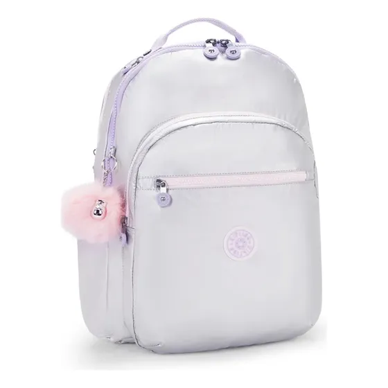 Mochila Kipling Seoul Xl Prata 33l Silver Glow Met Original