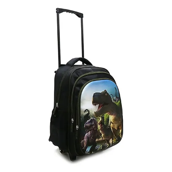 Mochila Carrito Dino Escuela Carpetas Primaria Varon Carro Color Negro Diseño de la tela Liso