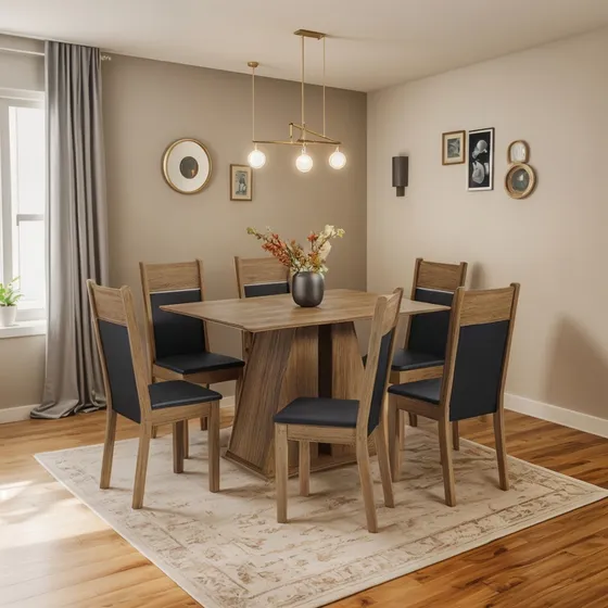 Juego De Comedor Con Mesa Y 6 Sillas Madesa Beverly Mn Color Marrón/Negro