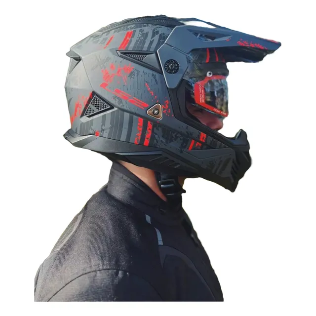 Casco Ls2 Mx702 Crazy Rojo Y Negro Mate Con Lentes