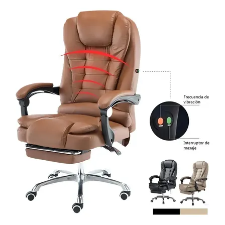 Silla Ejecutiva Ergonómica Reclinable Woiow Marrón Con Masaje Y Altura Ajustable 4 Modos De Masaje A Elegir Cuero Sintético