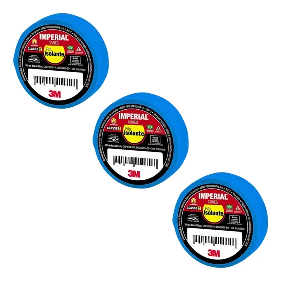 3 Fitas Isolante Colorida 19mm 10mts Azul C Hb004297980 3m