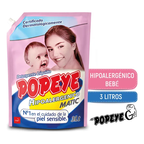 Detergente Hipoalergénico Popeye Bebé Matic Doypack 3l
