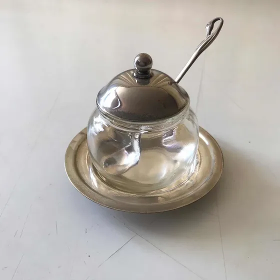 Azucarera De Vidrio Y Silver Plate
