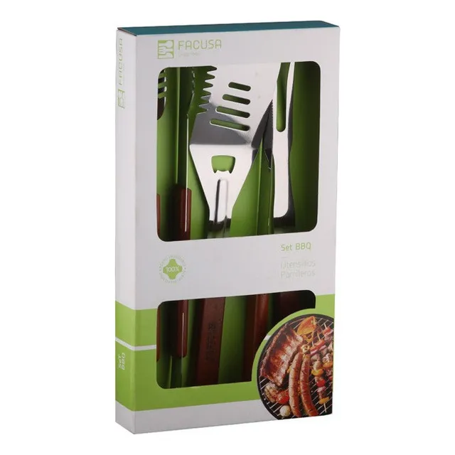 Set Para Parrilla Parrillero Bbq X4 Piezas Utensilios