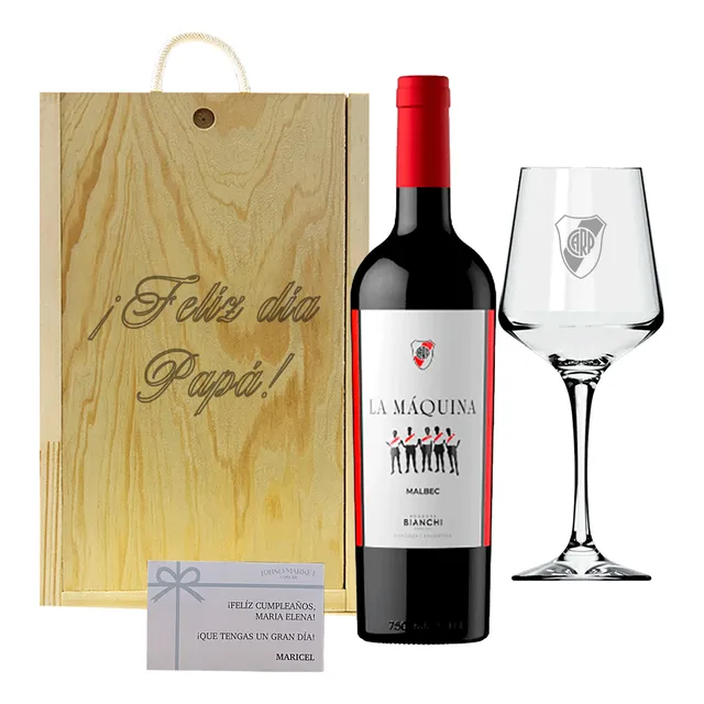 Estuche Madera Grabado River Plate La Maquina + Copa