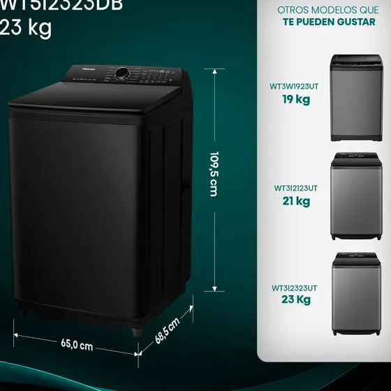 Lavadora Hisense Carga Superior 23 Kg Wt5i2323db Negro