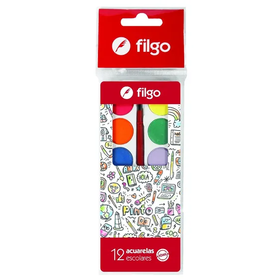 Acuarela Acuarelas Escolar Filgo X 12 Colores  + Pincel