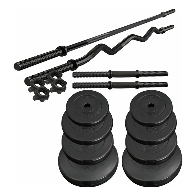 Kit De Pesas Discos Barras 14 Piezas 33kg Gimnasio Fitness Color Negro