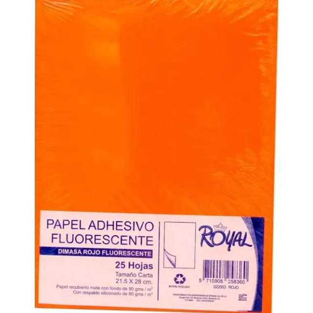 Papel Adhesivo Colores 25 Hojas Mate Carta 21.5x28 Cms Color Rojo