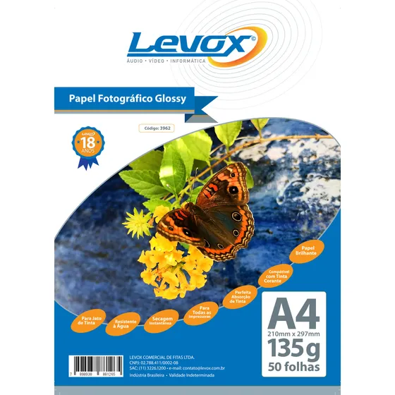 Papel Fotográfico Adesivo 135g A4 Prova D'água 100 Fls