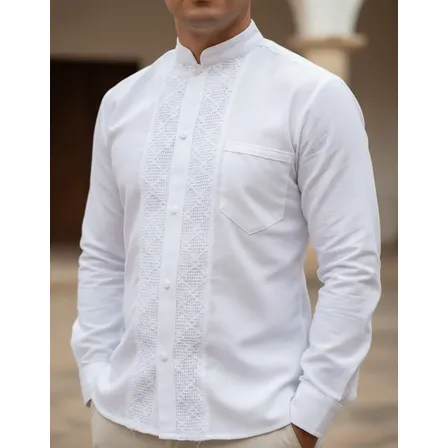 Guayabera Manga Larga Mao Tejido Centrado Color De La Tela