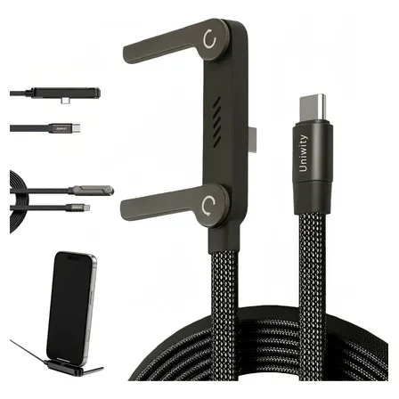 Cabo Usb-c 2 Em 1 Com Suporte 1,5m 60w Para Carro Preto