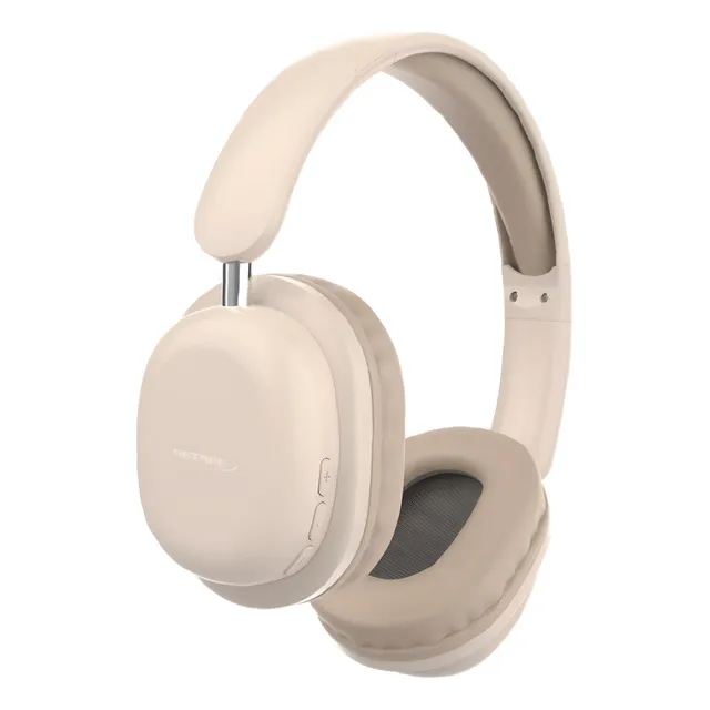 Auriculares Bluetooth Inalambricos Vincha Celular Tv Netmak Color Beige Luz Rojo