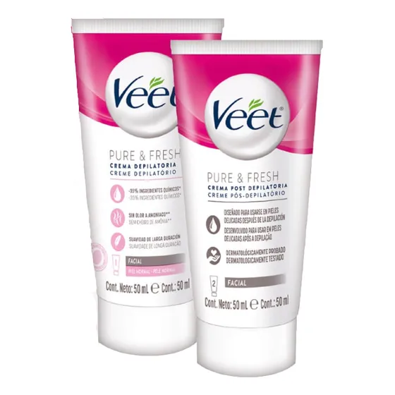 Crema Depilatoria Facial Veet Pure X 50 Ml + Post Depilatori