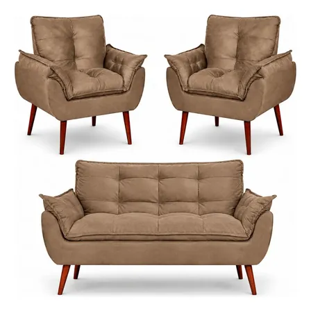 Kit Namoradeira Reforçada + 2 Poltronas Decorativas Sala
