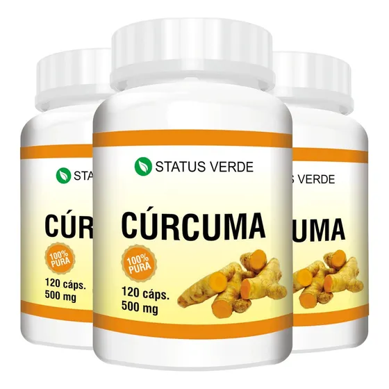 3 Potes Cúrcuma 100% Puro - Kit 360 Cápsulas De 500mg