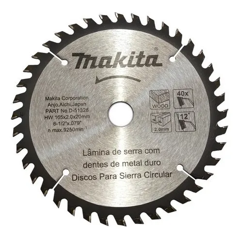 Disco De Sierra Para Madera De Ø6-1/2  X 40 Dientes D-51328 Plateado