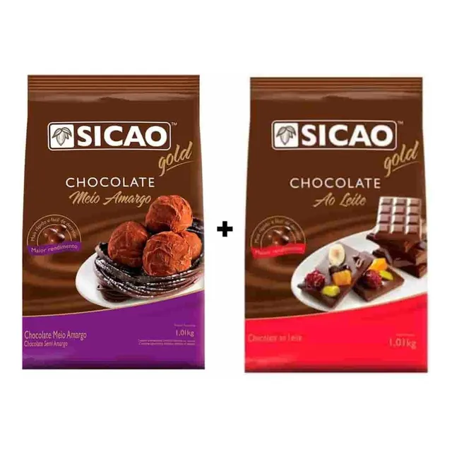 Kit Chocolate Nobre Sicao Ao Leite E Meio Amargo 1kg Cada