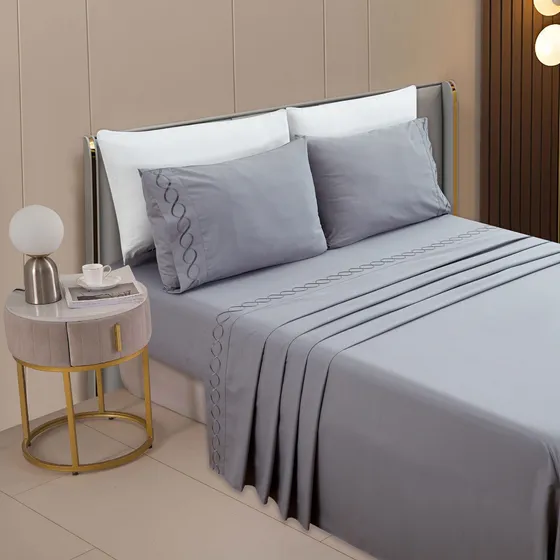 Jogo De Cama Casal 4 Peças 200 Fios Bordado Inglês Platinum