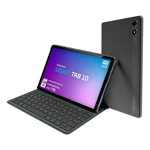 Tablet Vision Tab 10 4gb Ram 128gb Câmera 13mp E 5mp 10,1 Hd Ips Android 13 Cor Preto Positivo