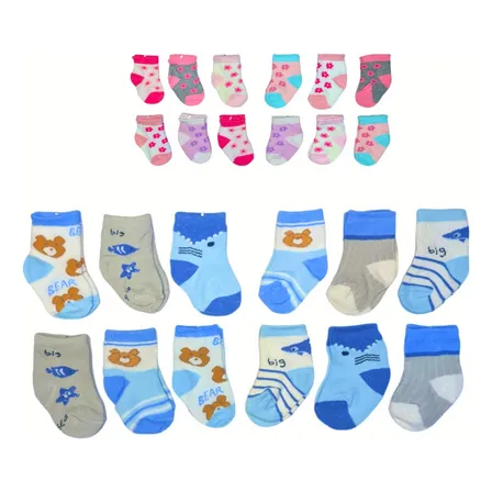12 Pares De Calcetines De Niño O Niña Talla (0 A 3 Meses)