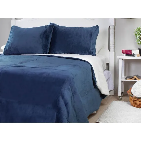 Plumon Sherpa Termico King Azul - Doral