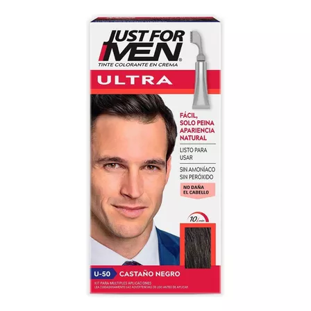 Just For Men Kit Tinte  para Caballero Ultra Ultra tono u-50 castaño negro para cabello, una apariencia natural, sin amoniaco, sin peroxido,