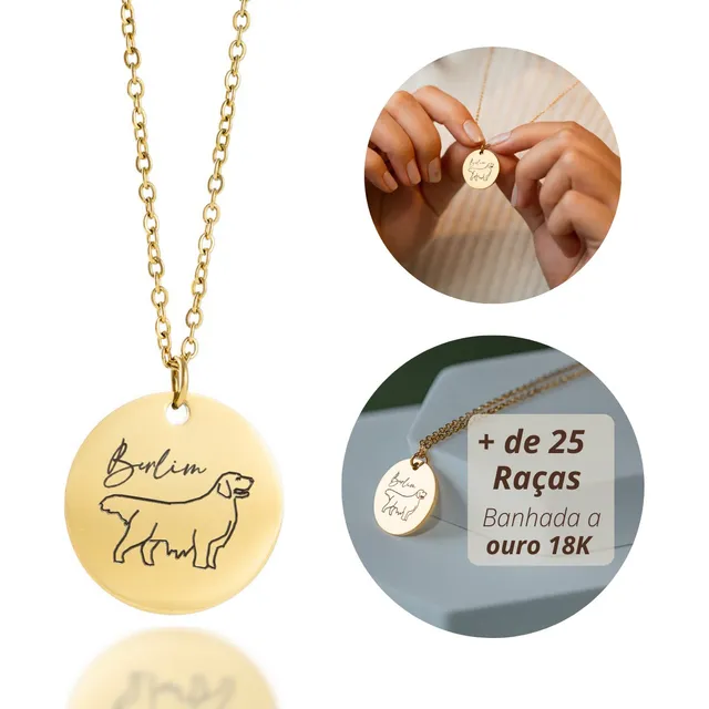 Colar Feminino Gravação Personalizada Com Raça Cachorro