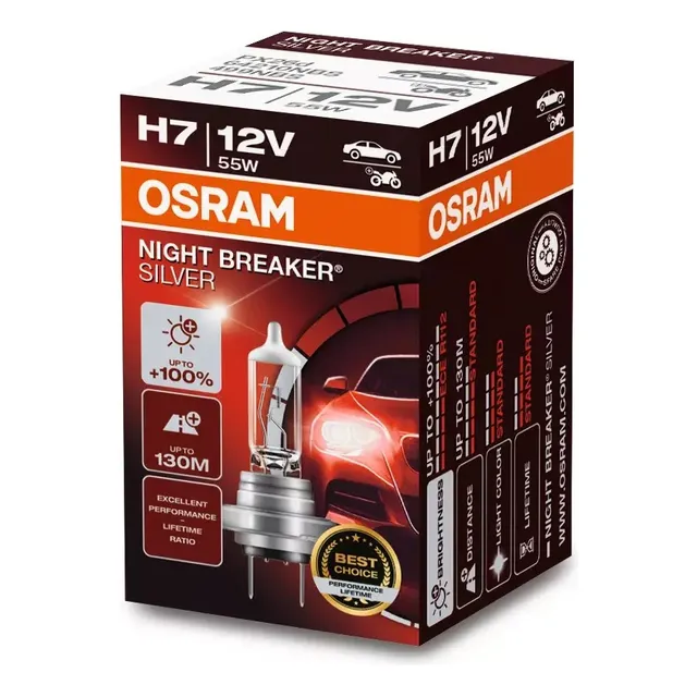 Lâmpada Osram Night Breaker Silver H7 3200k 12v + 100% + Luz