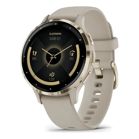 Relógio Garmin Venu 3S Smartwatch Tela AMOLED 41mm cor Bege e Dourado Unissex