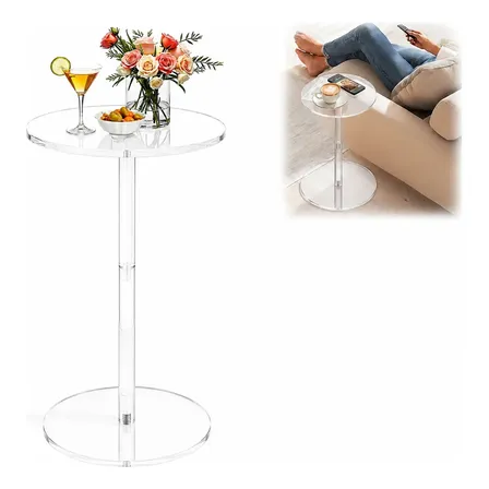 Mesa Acrílica Transparente Multifuncional de Canto Mesa Lateral Auxiliar de Apoio para Sofá Cama Sala Quarto Suporte Café Bebidas Copos Decoração