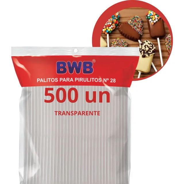 500 Palitos Para Pirulito Grande Transparente - N° 28