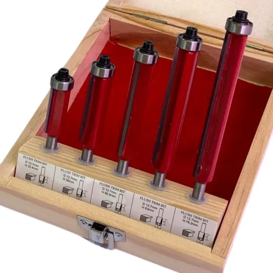 Jogo 5 Fresas Reta Longa Com Rolamento Haste 6 Mm Para Tupia