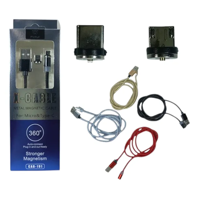 Cable Magnetico Usb Micro Usb V8 + Tipo C Punta Imantada 360