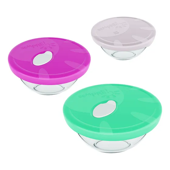 Set Juego De Bowls Vidrio Sempre Con Tapa Plastica