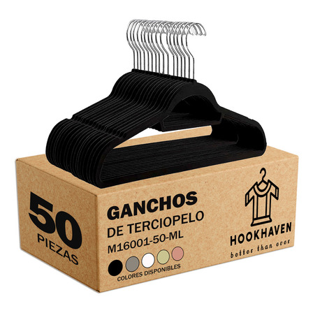 Ganchos De Terciopelo Hookhaven Antideslizantes 50 Unidades Color Negro Ganchos De Terciopelo Hookhaven Antideslizantes 50 Unidades Color Negro