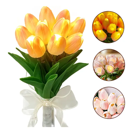 GIEVULEO Lampara Tulipanes 10 Flores Tulipán Luz Nocturna Color Rosa Lamparas Decorativas Luces Led Lampara de Tulipanes