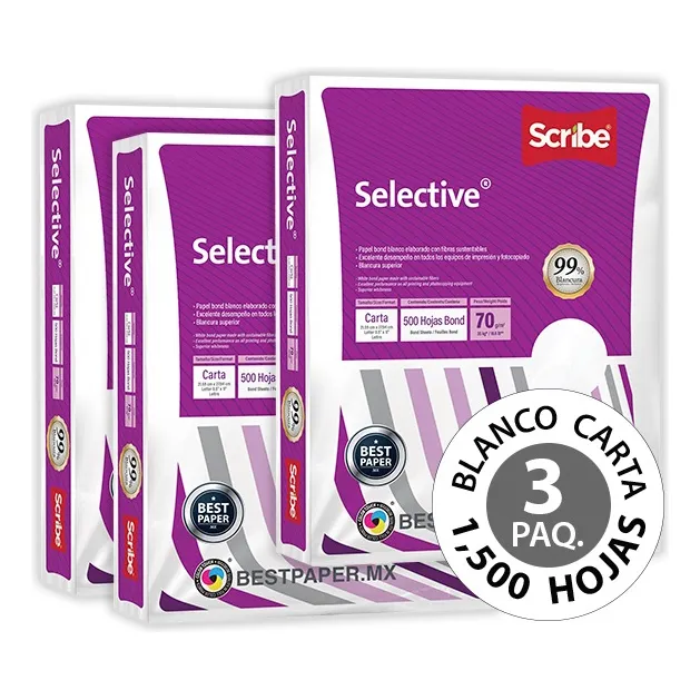 Papel Selective Bond Blanco Carta - 3 Paquetes (1,500 Hojas)