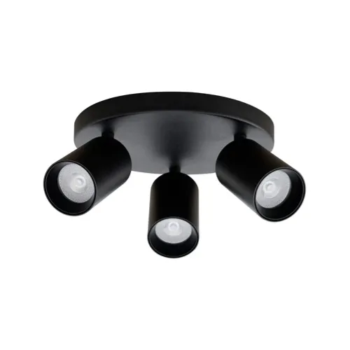Aplique Techo Redondo Triple Gu10 Negro + 3 Ampolletas Led
