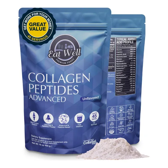 Péptidos De Colágeno En Polvo, 450 Ml, 45 Porciones, Eat Wel