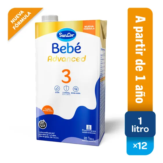 Sancor Bebé 3 Advanced - 1 Litro X 12 Un - Nueva Fórmula