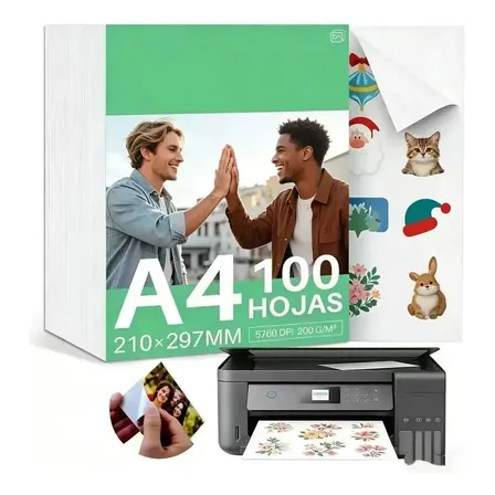 Papel Fotográfico Brillante Helianna A4 De 200 G, Adhesivo Para Impresoras De Tinta, Pack De 100 Hojas Blanco