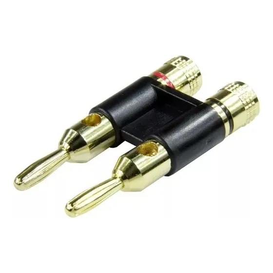 Plug Conector Banana Duplo Preto Hjh Banhado A Ouro
