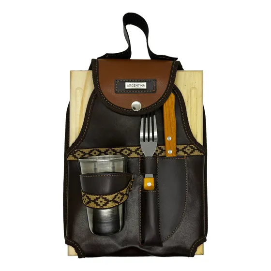 Set De Asado Completo Estuche Tablita Vaso Cubiertos Camping