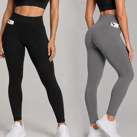 Kit 2 Calças Legging Feminina Grossa Cintura Alta Com Bolso