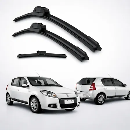 Kit Palheta Limpador Parabrisa Silicone Sandero 2008 A 2014 Preto