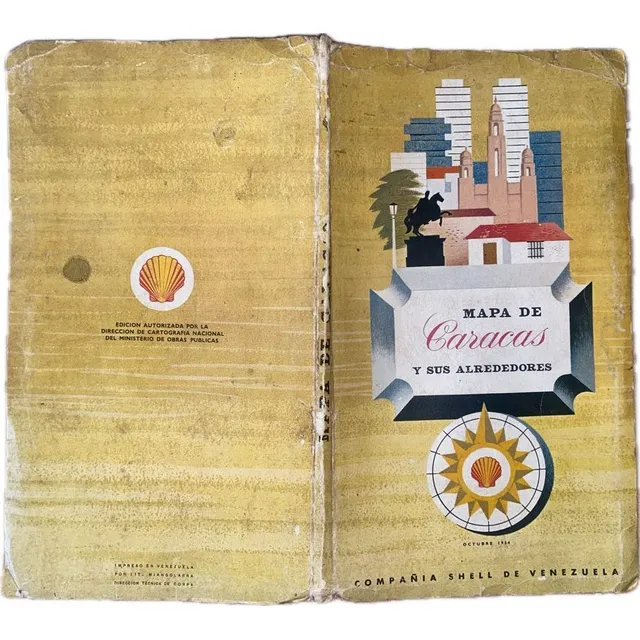 Antiguo Mapa De Caracas Y Sus Alrededores 93x62 Shell 1954