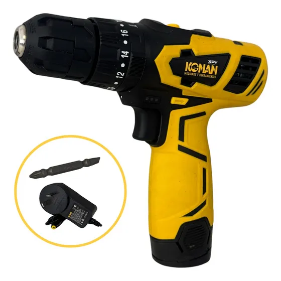 Taladro De Impacto Reversa Bateria 12v Konan Xtra Power Volt Color Amarillo Frecuencia 50Hz - 60Hz