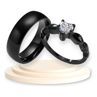 2 Anillos Black Heart De Promesa Para Novios Y Parejas 2 Anillos Black Heart De Promesa Para Novios Y Parejas